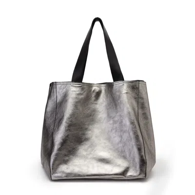 Juan-jo Women's Silver / Black Oversized Tote Bag - Soft Leather Silver Color In Burgundy