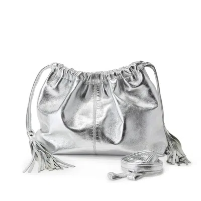 Juan-jo Women's Silver Leather Clutch Bag With Tassels In Burgundy