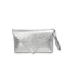 Juan-jo Women's Silver Leather Envelope Clutch With Chain In Silver