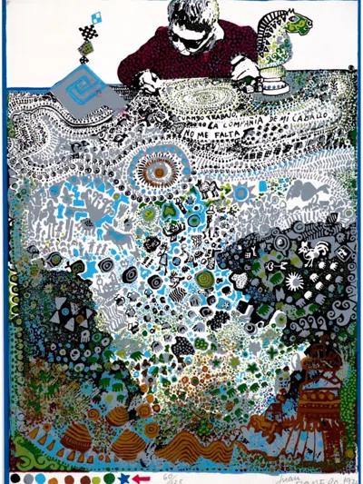 Juan Romero Fernández ''cuando Trabajo La Compañia De Mi Caballo No Me Falta'' Screenprint On Paper, 13'' X 10'' In Neutral