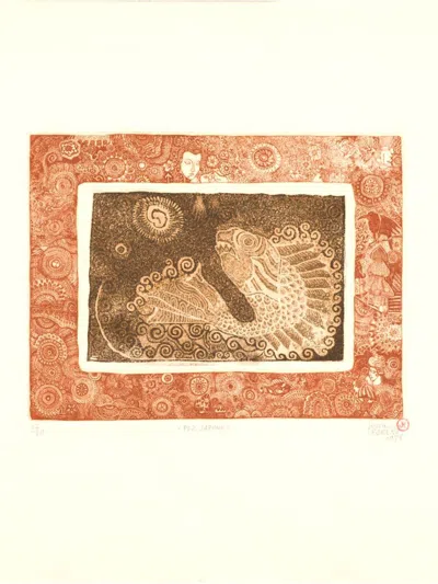 Juan Romero Fernández ''pez Japonés'' Engraving On Paper, 11'' X 14'' In Neutral