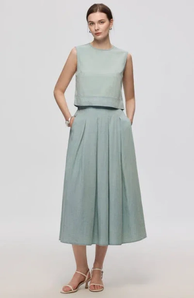 Juana Amaia Pleated Maxi Skirt In Chambray Blue