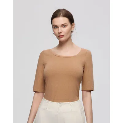 Juana Hemp Essentials Asymmetrical Neckline Tee In Brown