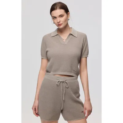 Juana Noa Open Knit Shorts In Light Gray