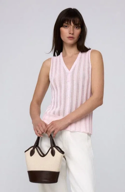 Juana Sumire Open Knit Button Front Tank In Light Pink