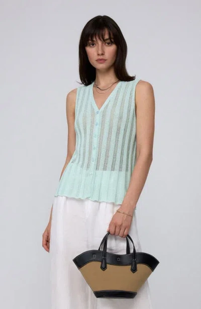 Juana Sumire Open Knit Button Front Tank In Seafoam