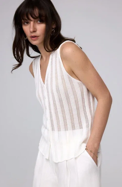 Juana Sumire Open Knit Button Front Tank In White