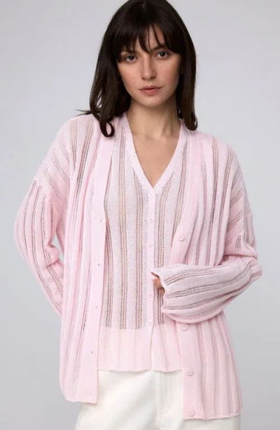 Juana Sumire Open Knit Striped Cardigan In Light Pink
