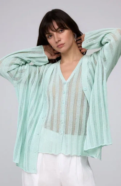 Juana Sumire Open Knit Striped Cardigan In Seafoam