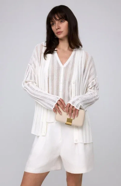 Juana Sumire Open Knit Striped Cardigan In White