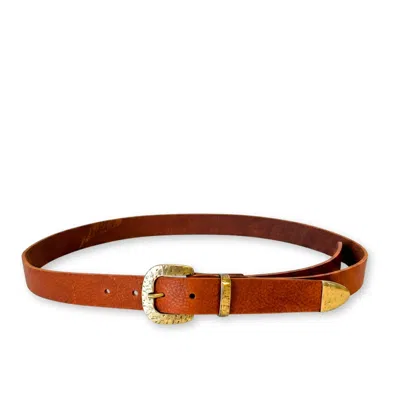 Juan-jo Women's Brown Leather Belt With Gold Buckle And Metal Tip