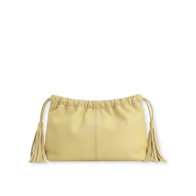 Juan-jo Women's Butter Yellow Leather Clutch Bag With Tassels