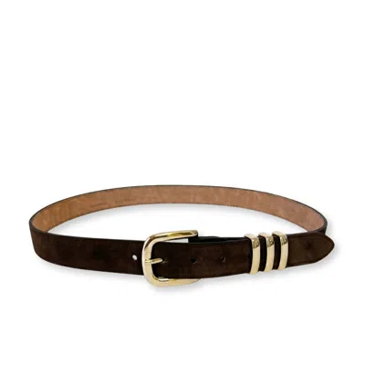 Juan-jo Women's Dark Brown Suede Belt - Gold Buckle And Triple Pin