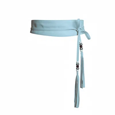 Juan-jo Women's Light Blue Leather Obi Belt With Long Tassels