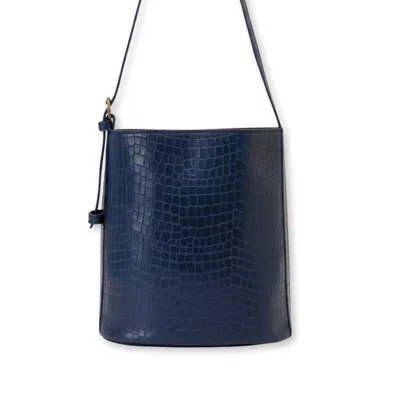 Juan-jo Women's Navy Blue Croc Embossed Leather Bucket Bag