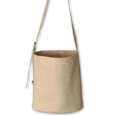 Juan-jo Women's Neutrals Beige Leather Bucket Bag - Croc Embossed In Multi