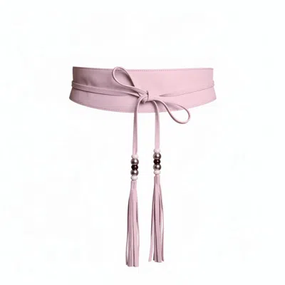Juan-jo Women's Pink Leather Obi Belt With Long Tassels
