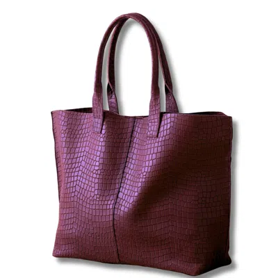 Juan-jo Women's Red Burgundy Croc Leather Oversize Tote Bag