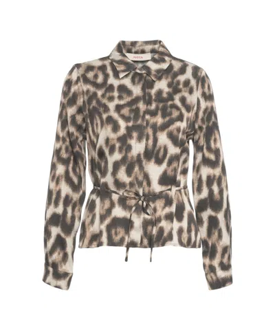 Jucca Animal Print Blouse With Integrated Waist Belt