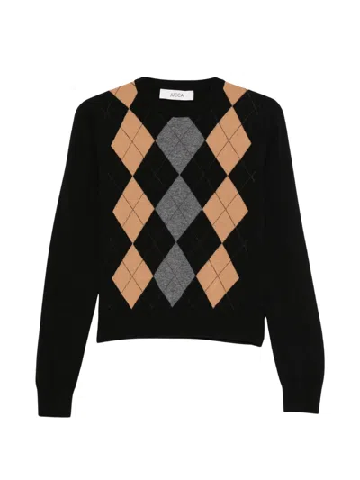 Jucca Argyle Knit Sweater In Black