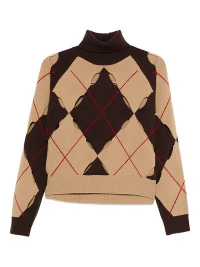 Jucca Argyle-pattern Cutout Sweater In Neutral