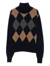菱形纹高领毛衣