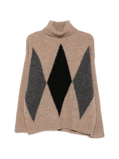 Jucca Argyle Roll-neck Sweater In Neutral