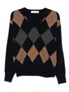 Jucca Argyle V-neck Sweater In Black