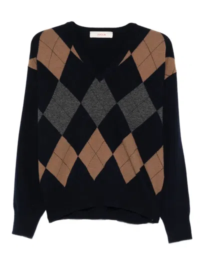 Jucca Argyle V-neck Sweater In Black