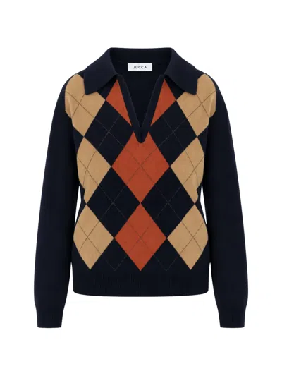Jucca Argyle-intarsia Collar Sweater In Blue