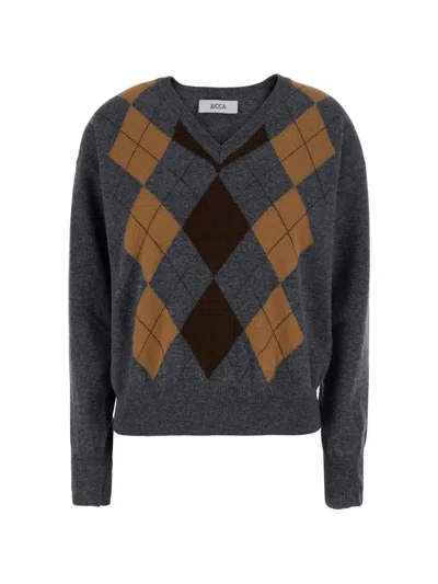 Jucca Argyle-intarsia V-neck Sweater In Gray