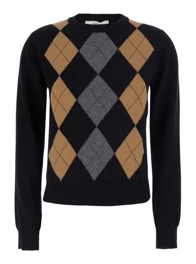 Jucca Argyle-knit Wool Sweater In Black