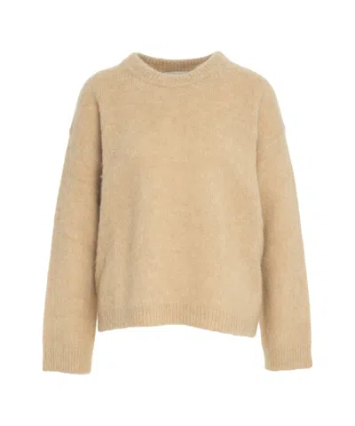 Jucca Beige Hand-knitted  Sweater With Round Neckline And Ribbed Cuffs In Neutral