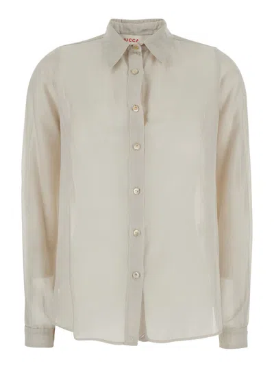 Jucca Beige Shirt With Classic Collar And Button Closure In Cotton And Silk Blend Woman