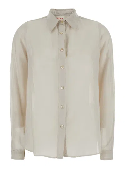JUCCA BEIGE SHIRT WITH CLASSIC COLLAR AND BUTTON CLOSURE IN COTTON AND SILK BLEND WOMAN