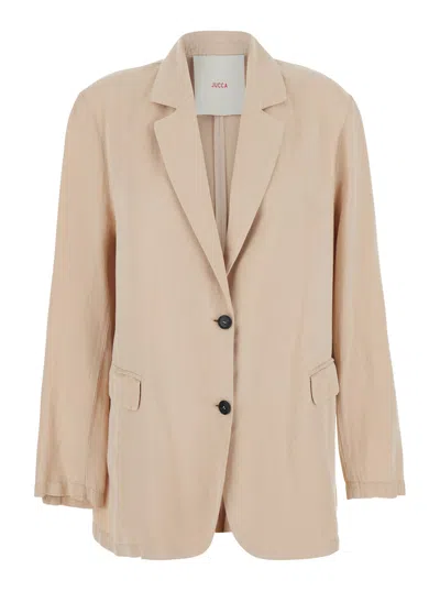 Jucca Beige Single-breasted Jacket With Classic Lapels In Fabric Woman In Pink