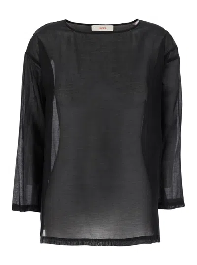 Jucca Black Blouse With Round Neckline And Dropped Shoulders In Cotton And Silk Blend Woman