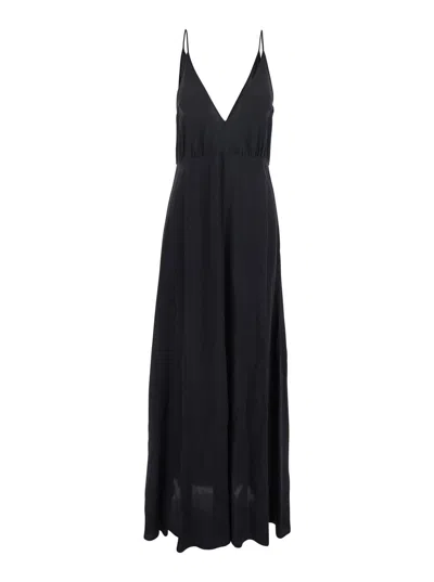 Jucca Black Long Dress With V Neckline And Thin Straps In Silk Woman