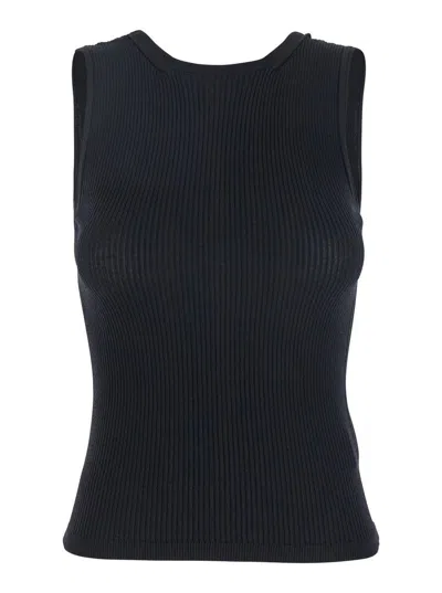 Jucca Black Top With Ribbed Design And Cut-out Detail On The Back In Viscose Blend Woman