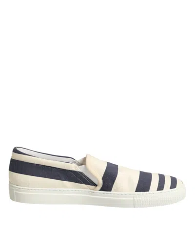 Pre-owned Jucca Blue Striped Canvas Men Low Top Casual Men's Shoes ()