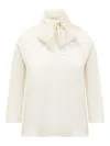 Jucca Bow-neck Three-quarter Sleeve Top In White