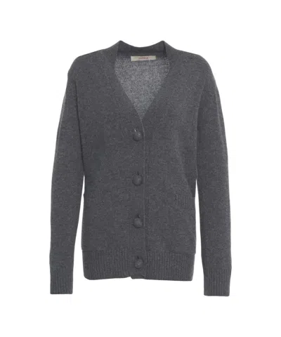 Jucca Button-down Virgin Wool Cardigan With Deep V-neckline In Gray