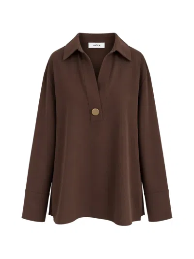 Jucca Button-detail Long-sleeve Blouse In Brown