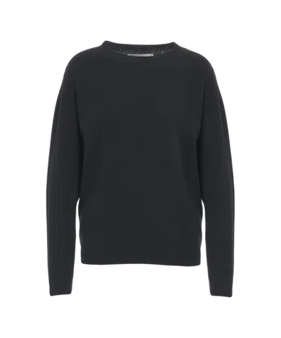 Jucca Cashmere Crew Neck Sweater With Ribbed Details In Black