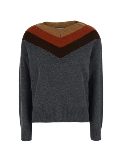 Jucca Chevron-knit V-neck Sweater In Gray