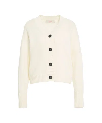Jucca Classic V-neck Knit Cardigan With Ribbed Finish In Multi