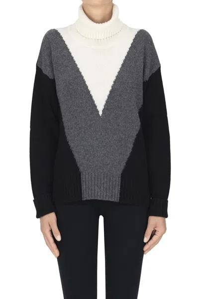 Jucca Color Block Turtleneck Pullover In Gray