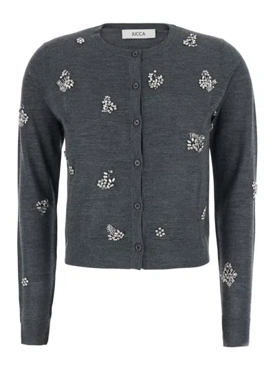 Jucca Crystal-embellished Wool Cardigan In Gray