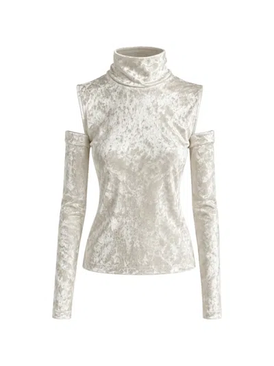 Jucca Cut-out Shoulder Crushed-velvet Top In White