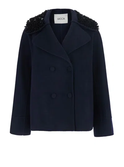 Jucca Decorated Collar Jacket With Embroidered Detail For Women In Blue